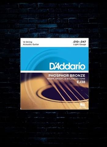 D'Addario EJ38 Phosphor Bronze Acoustic Strings - 12-String Light (10-47)