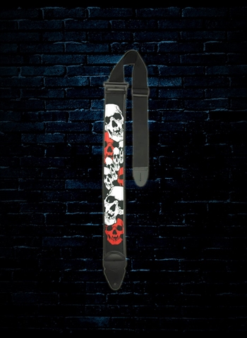 LM Products PS-25SK2 - 3" PS Slider Cotton Guitar Strap - Red/White Skulls