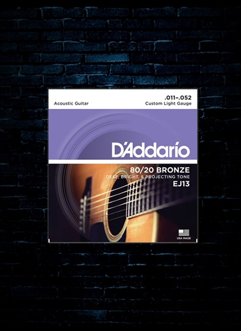 D'Addario EJ13 80/20 Bronze Acoustic Strings - Custom Light (11-52)