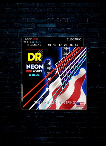 DR NUSAE-10 - K3 Neon Red, White and Blue Electric Strings - Med (10-46)