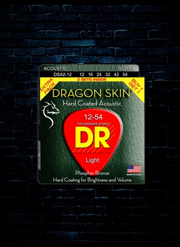 DR DSA2-12 Dragon Skin Phosphor Bronze Acoustic Strings (2-Pack) - Custom Light (12 - 54)