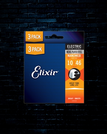 Elixir 16542 Nanoweb Nickel Plated Steel Electric Strings (3 Pack) - Light (10-46)