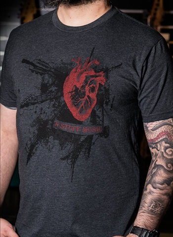 N Stuff Music Heart Design on Charcoal T-Shirt