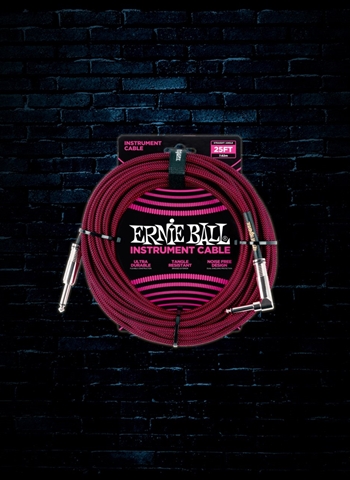 Ernie Ball 25' Braided Straight to Angle Instrument Cable - Black/Red