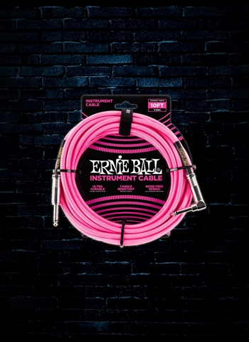 Ernie Ball 10' Braided Straight to Angle Instrument Cable - Neon Pink