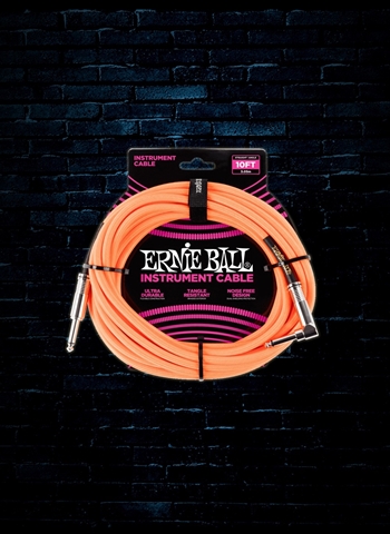 Ernie Ball 10' Braided Straight to Angle Instrument Cable - Neon Orange