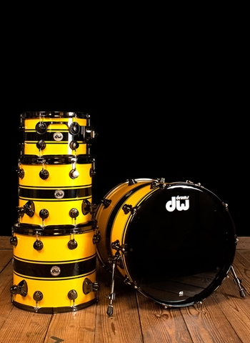 DW Collector's Series 4-Piece Drum Set - Pearlescent Inca Gold w/Candy Black Racing Stripe & Maple 333 shells