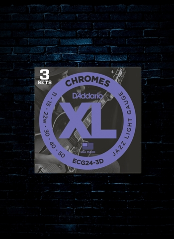 D'Addario ECG24 XL Chromes Flat Wound Electric Strings (3 Pack)  - Jazz Light (11-50)