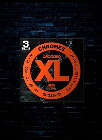 D'Addario ECG23 XL Chromes Flat Wound Electric Strings (3 Pack) - Extra Light (10-48)