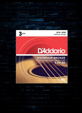 D'Addario EJ17 Phosphor Bronze Acoustic Strings (3 Pack) - Medium (13-56)
