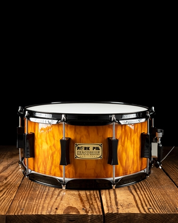 Pork Pie 6.5"x14" USA Custom Maple Snare Drum - Gold Lacquer Over Quilted Maple