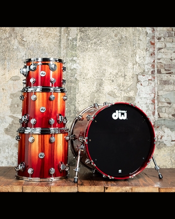 Drum Workshop Collector's Series Exotic Maple/Mahogany 4-Piece Drum Set - Natural to Blood Red Sparkle Fade