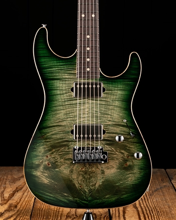 Suhr Standard Custom Waterfall Burl Maple/Genuine Mahogany - Faded Trans Green Burst