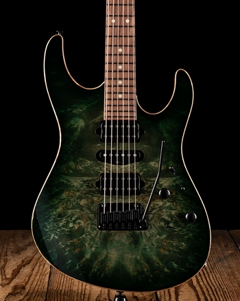Suhr Modern Custom Waterfall Burl Maple/African Okoume - Faded Trans Green Burst