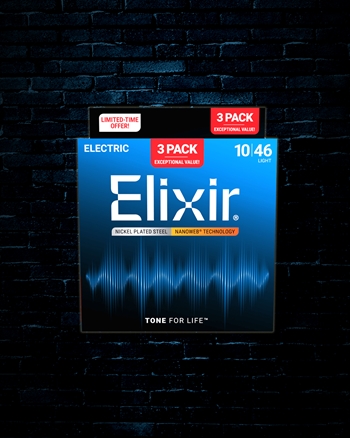 Elixir 12052 Nanoweb Nickel Plated Steel Electric Strings (3 Pack) - Light (10-46)