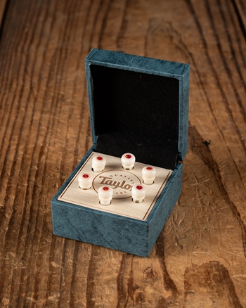 Taylor Custom Bone Bridge Pins - White with Red Australian Opal